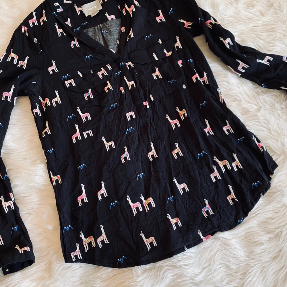 Anthropologie Maeve Llama Moonflower Henley 0